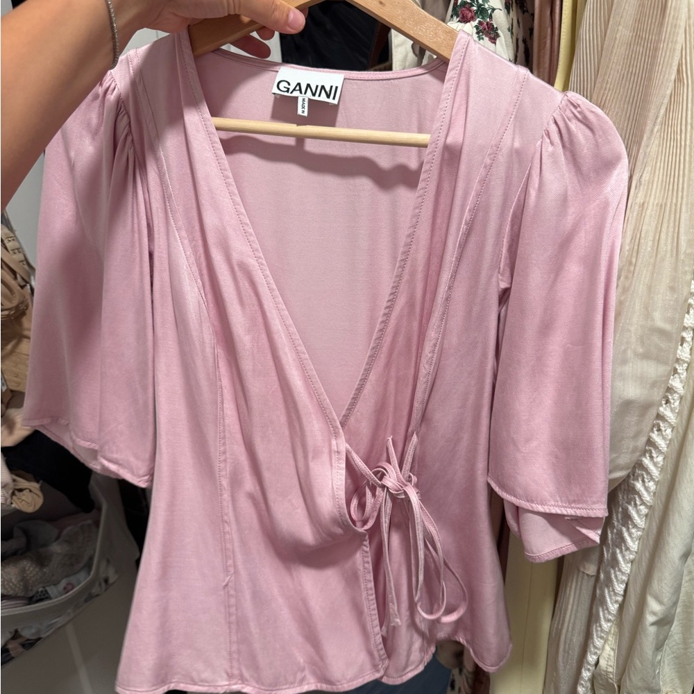 Ganni Soft Pink Tie-Front Blouse